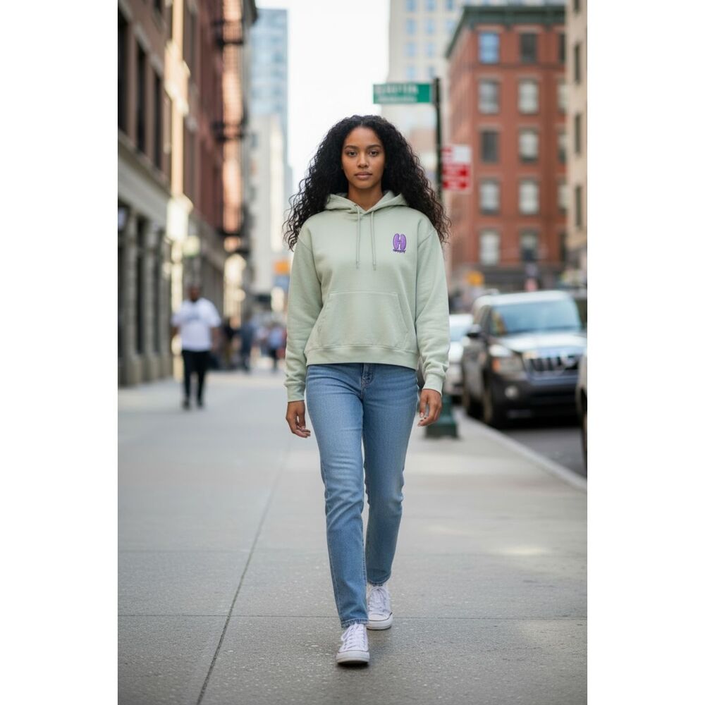 Mint Green Character Graphic H Fleece Hoodie Streetwear Persaya L